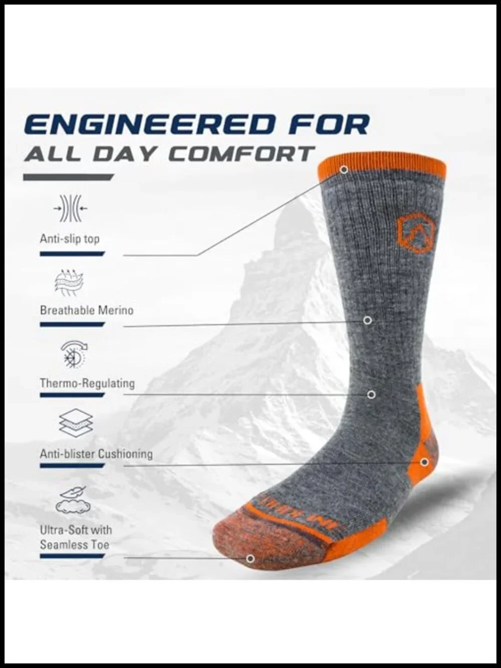 Merino Wool Hiking Socks for Men and Women - Cushioned Athletic Crew Anti